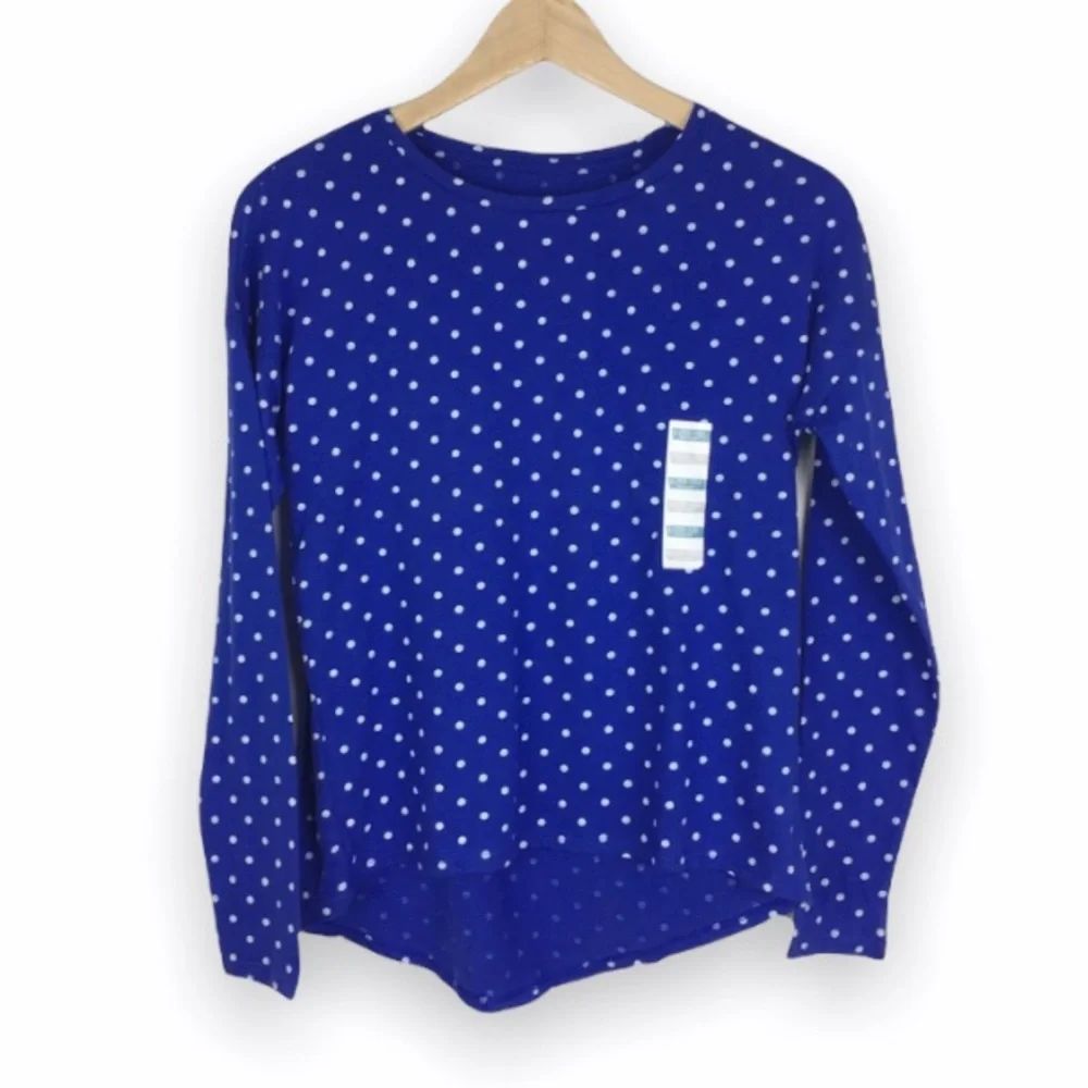 Old Navy Kids Girls Size Large 10 12 Blue White Polka Dot Long Sleeve Shirt Top